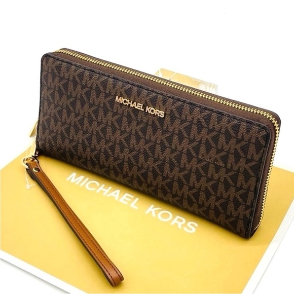 Michael Kors Large Continental Wallet Wristlet Brown/Gold - Picture 4 of 8